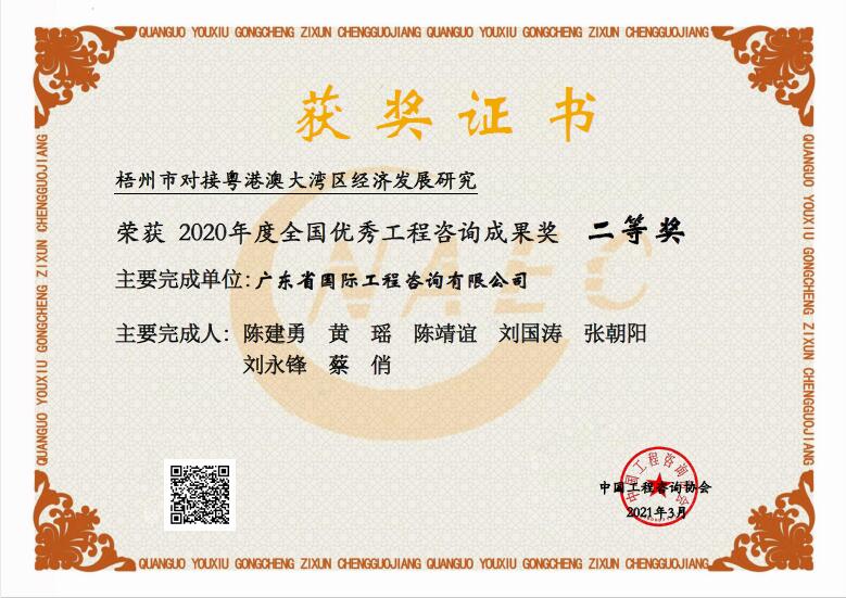 全國優(yōu)秀工程咨詢成果二等獎(jiǎng)-梧州市對接粵港澳大灣區(qū)經(jīng)濟(jì)發(fā)展研究